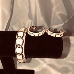 Enamel bracelet and hoop earrings